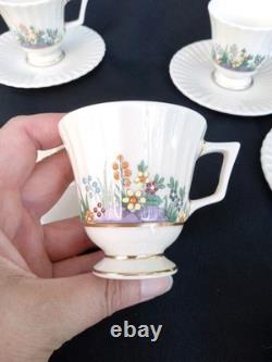 4 LENOX RUTLEDGE DEMITASSE CUPS & SAUCERS w ENAMELED FLOWERS & GOLD TRIM