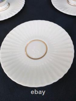 4 LENOX RUTLEDGE DEMITASSE CUPS & SAUCERS w ENAMELED FLOWERS & GOLD TRIM