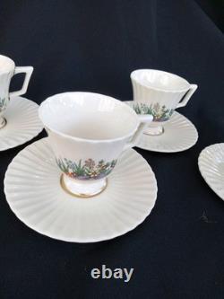 4 LENOX RUTLEDGE DEMITASSE CUPS & SAUCERS w ENAMELED FLOWERS & GOLD TRIM