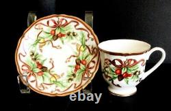 4 MINT TIFFANY & CO HOLIDAY WHITE DEMITASSE ESPRESSO CUP SAUCER CHRISTMAS cups