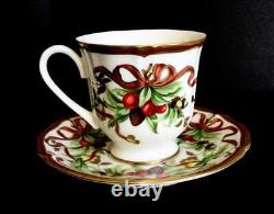 4 MINT TIFFANY & CO HOLIDAY WHITE DEMITASSE ESPRESSO CUP SAUCER CHRISTMAS cups