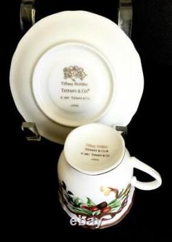 4 MINT TIFFANY & CO HOLIDAY WHITE DEMITASSE ESPRESSO CUP SAUCER CHRISTMAS cups