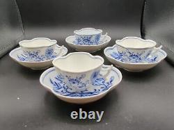 4 Meissen Blue Onion Demitasse Cups and Saucers Crossed Swords Excellent