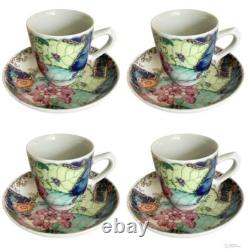 4 Mottahedeh Tobacco Leaf Demitasse Footed Cup And Saucer
