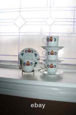 4 Porsgrund Farmers Rose Demitasse Cups and Saucers Vintage Norwegian