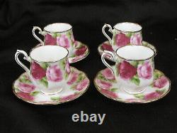 4 Royal Albert Old English Rose Demitasse Cups & Saucer