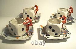 4 Royal Bayreuth Bavaria Demitasse Dice Cups/devil Handles & Card Saucers Rare