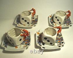 4 Royal Bayreuth Bavaria Demitasse Dice Cups/devil Handles & Card Saucers Rare