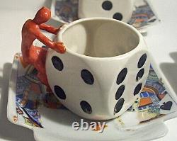 4 Royal Bayreuth Bavaria Demitasse Dice Cups/devil Handles & Card Saucers Rare