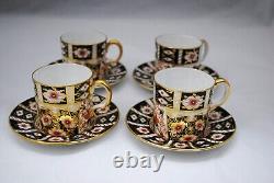 4 Royal Crown Derby Traditional Imari 2451 Demitasse Can Shape Cups and Saucers