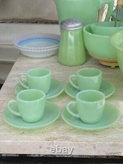 4 Sets Fire King Jadeite Restaurant Ware RW Demitasse Espresso Cups & Saucers