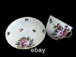 (4 Sets) Flowers Herend Gold Rim Demitasse Cups & Saucers #1728 Hand painted