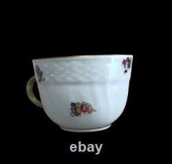 (4 Sets) Flowers Herend Gold Rim Demitasse Cups & Saucers #1728 Hand painted