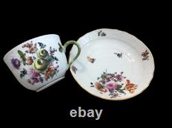 (4 Sets) Flowers Herend Gold Rim Demitasse Cups & Saucers #1728 Hand painted