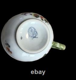 (4 Sets) Flowers Herend Gold Rim Demitasse Cups & Saucers #1728 Hand painted