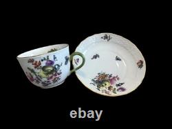 (4 Sets) Flowers Herend Gold Rim Demitasse Cups & Saucers #1728 Hand painted
