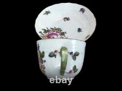 (4 Sets) Flowers Herend Gold Rim Demitasse Cups & Saucers #1728 Hand painted