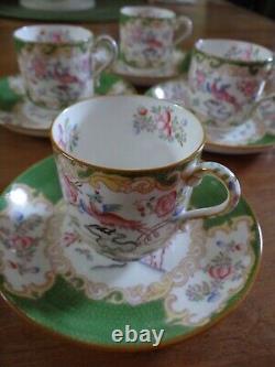 4 Sets Minton Cockatrice Porcelain Cups with Saucers Green bird floral England