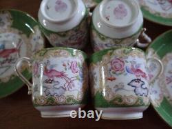 4 Sets Minton Cockatrice Porcelain Cups with Saucers Green bird floral England