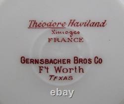 4 Theodore Haviland Demitasse Cups/Saucers -Pink Roses/Blue Scroll Schleiger 340