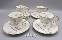4 Theodore Haviland Demitasse Cups/Saucers -Purple Violets Schleiger 1026-2