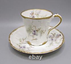 4 Theodore Haviland Demitasse Cups/Saucers -Purple Violets Schleiger 1026-2
