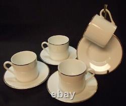 4 Tiffany & Co.'palladium Band' Gold Trim Flat Demitasse Cups & Saucers Wow