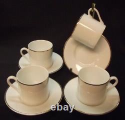 4 Tiffany & Co.'palladium Band' Gold Trim Flat Demitasse Cups & Saucers Wow