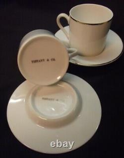 4 Tiffany & Co.'palladium Band' Gold Trim Flat Demitasse Cups & Saucers Wow