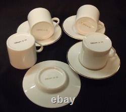 4 Tiffany & Co.'palladium Band' Gold Trim Flat Demitasse Cups & Saucers Wow