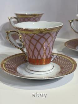4 VTG MC Porcelain Demitasse Cup & Saucer Set Pink Gold Hollywood Regency MINT