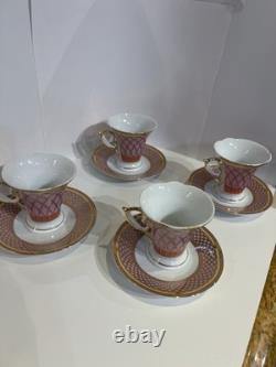 4 VTG MC Porcelain Demitasse Cup & Saucer Set Pink Gold Hollywood Regency MINT
