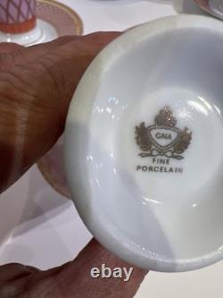 4 VTG MC Porcelain Demitasse Cup & Saucer Set Pink Gold Hollywood Regency MINT