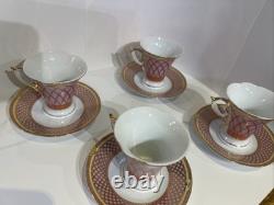 4 VTG MC Porcelain Demitasse Cup & Saucer Set Pink Gold Hollywood Regency MINT