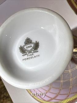 4 VTG MC Porcelain Demitasse Cup & Saucer Set Pink Gold Hollywood Regency MINT