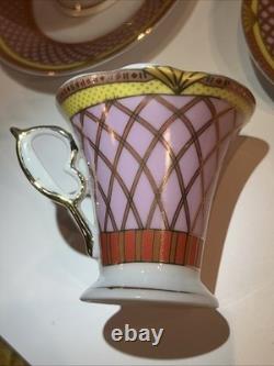 4 VTG MC Porcelain Demitasse Cup & Saucer Set Pink Gold Hollywood Regency MINT