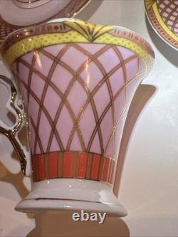4 VTG MC Porcelain Demitasse Cup & Saucer Set Pink Gold Hollywood Regency MINT