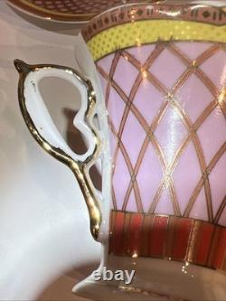 4 VTG MC Porcelain Demitasse Cup & Saucer Set Pink Gold Hollywood Regency MINT