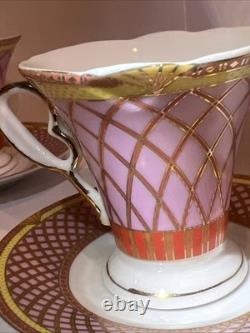 4 VTG MC Porcelain Demitasse Cup & Saucer Set Pink Gold Hollywood Regency MINT