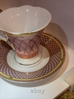 4 VTG MC Porcelain Demitasse Cup & Saucer Set Pink Gold Hollywood Regency MINT