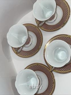 4 VTG MC Porcelain Demitasse Cup & Saucer Set Pink Gold Hollywood Regency MINT