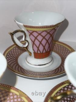 4 VTG MC Porcelain Demitasse Cup & Saucer Set Pink Gold Hollywood Regency MINT
