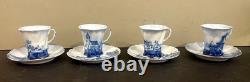 4 Victorian Rosenthal Blue Delft Versailles Bone China Demitasse Tea Cups Saucer