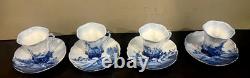 4 Victorian Rosenthal Blue Delft Versailles Bone China Demitasse Tea Cups Saucer