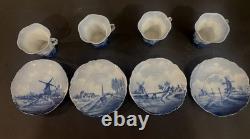 4 Victorian Rosenthal Blue Delft Versailles Bone China Demitasse Tea Cups Saucer
