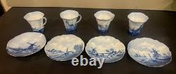 4 Victorian Rosenthal Blue Delft Versailles Bone China Demitasse Tea Cups Saucer