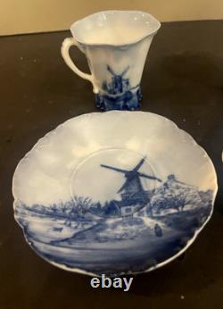 4 Victorian Rosenthal Blue Delft Versailles Bone China Demitasse Tea Cups Saucer