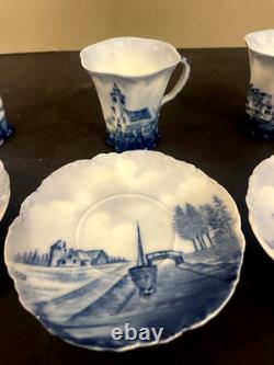 4 Victorian Rosenthal Blue Delft Versailles Bone China Demitasse Tea Cups Saucer