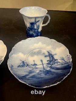 4 Victorian Rosenthal Blue Delft Versailles Bone China Demitasse Tea Cups Saucer