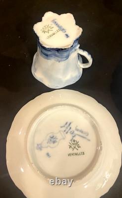 4 Victorian Rosenthal Blue Delft Versailles Bone China Demitasse Tea Cups Saucer